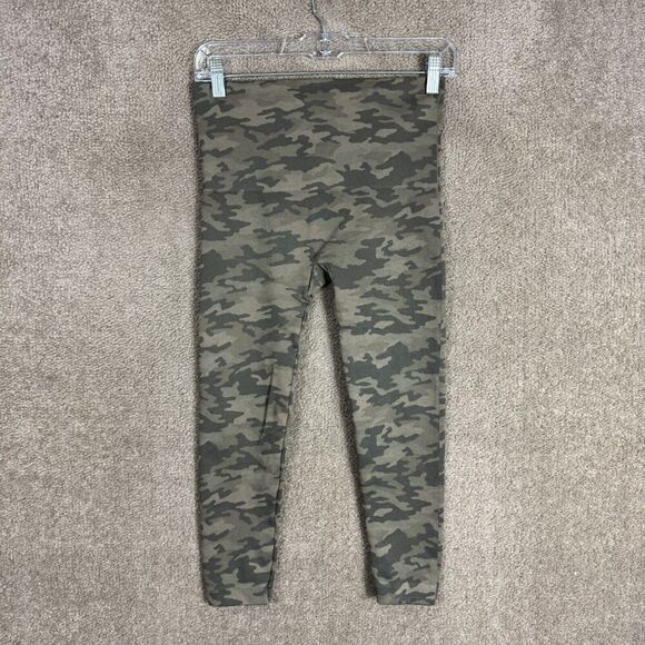 Spanx Look At Me Now Leggings Womens Size Large Green Camo High Rise Crop Gym - Picture 2 of 9